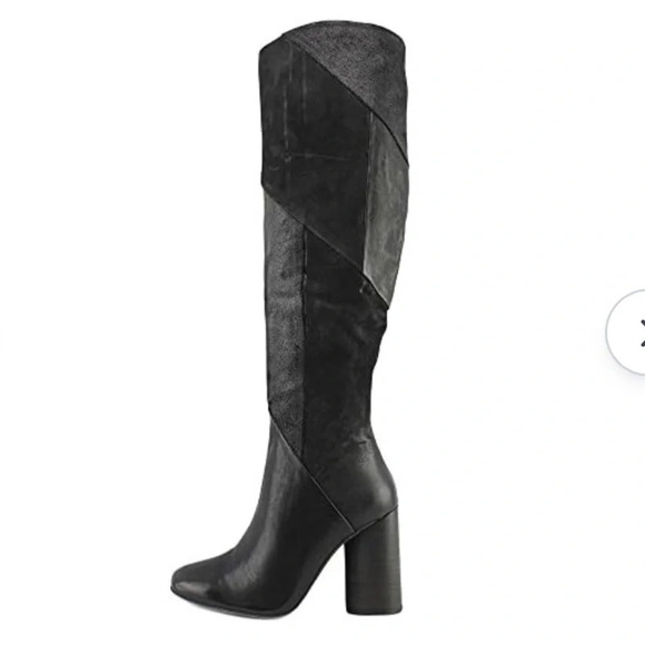 Brand new Free People Bright Lights Tall black leather patchwork heeled boots - Picture 3 of 16